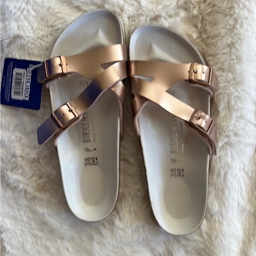 Birkenstock Yao Rose Gold Metallic Sandals BNIB 38 N